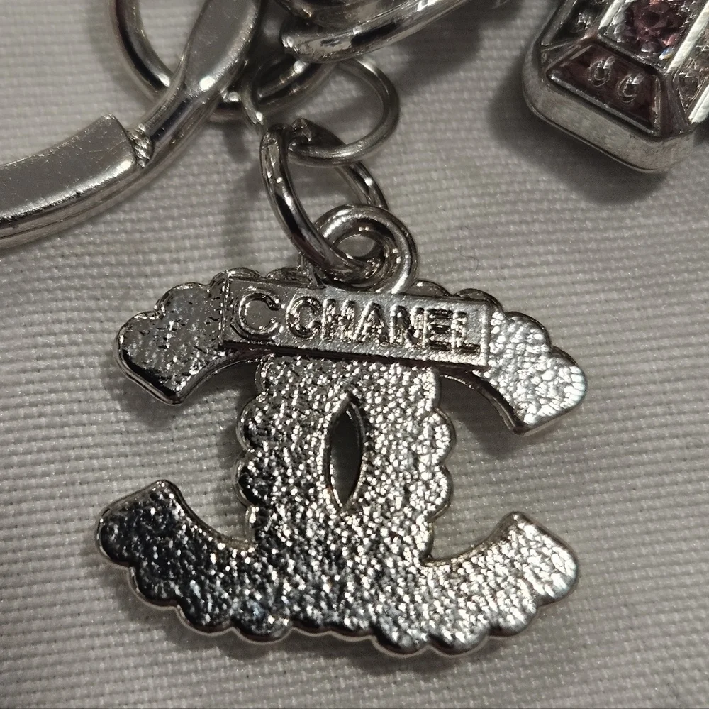Chanel Stamped Silver Iridescent Crystal Replacement Pull On Bag Charm